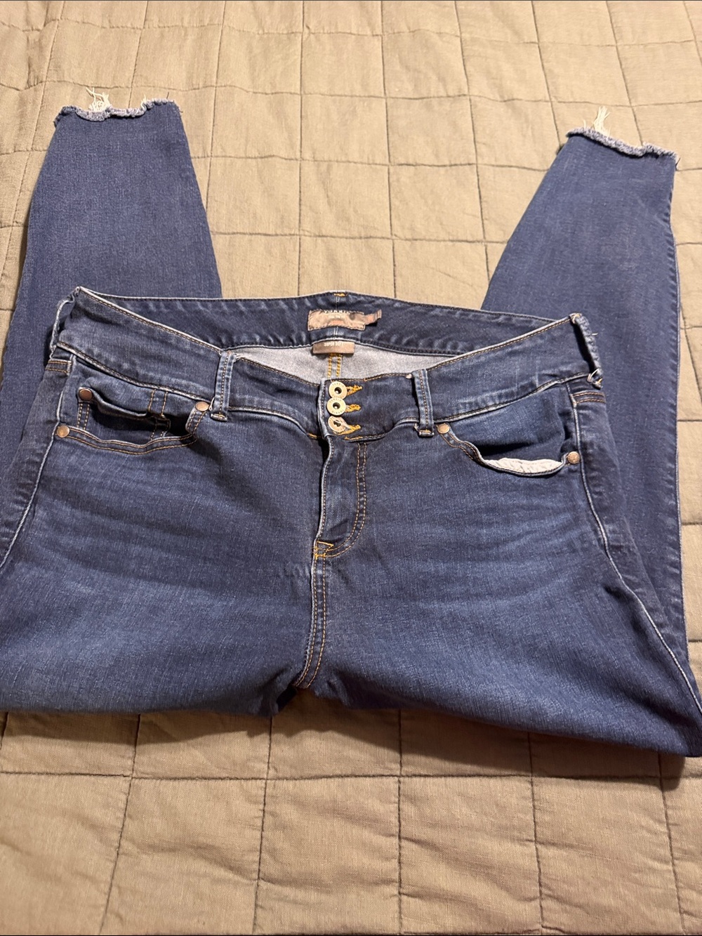 torrid Dark Blue Skinny Jeans with Frayed Hem